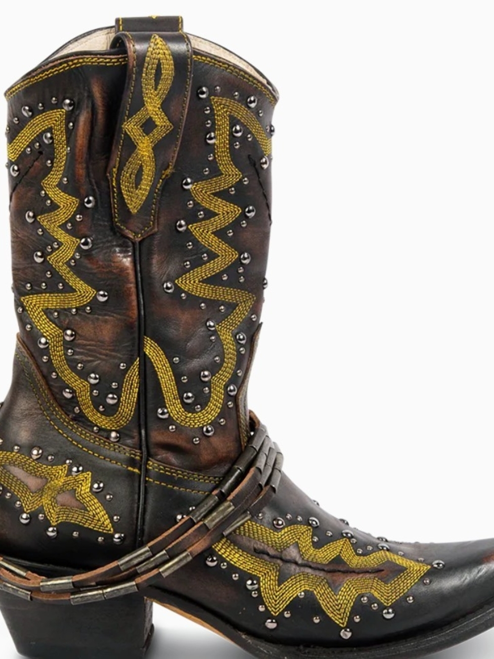 Freebird By Steven Studded Western Ankle Boots - Black Brown Distressed 10 US